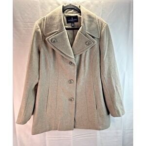 London Fog Wool Blend 3 Button Fitted Style Tan Coat Women's Size Large‎ -Nice